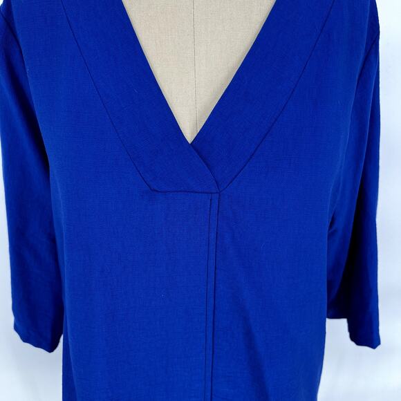 Niche Relaxed Fit V-Neck Exposed Seam Lagenlook Top Large Cobalt Blue - Picture 7 of 9